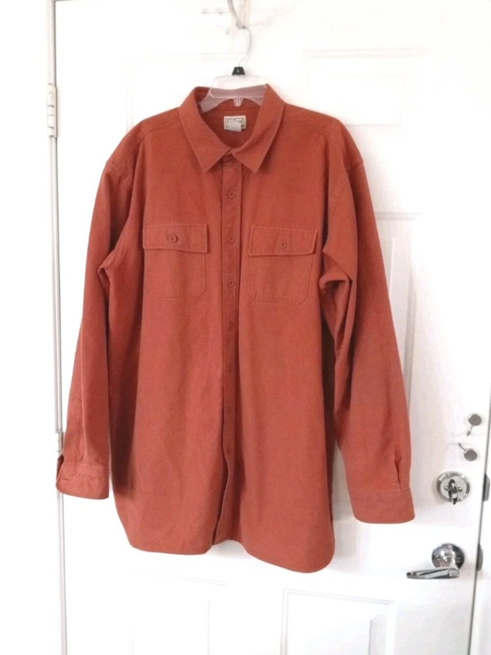 L.L. Bean Men's XXLT Chamois Flannel Shirt Burnt Orange Heavy Cotton Work Chore